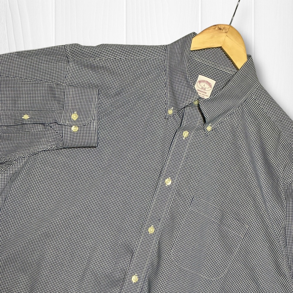 Brooks Brothers Cotton Gingham Madison Fit Button Down Shirt Mens Large Navy